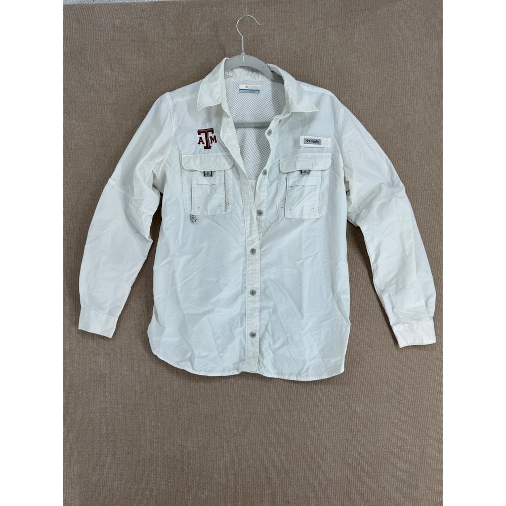 Columbia PFG Texas A&M Aggies Fishing Shirt Womens Small White Long Sleeve